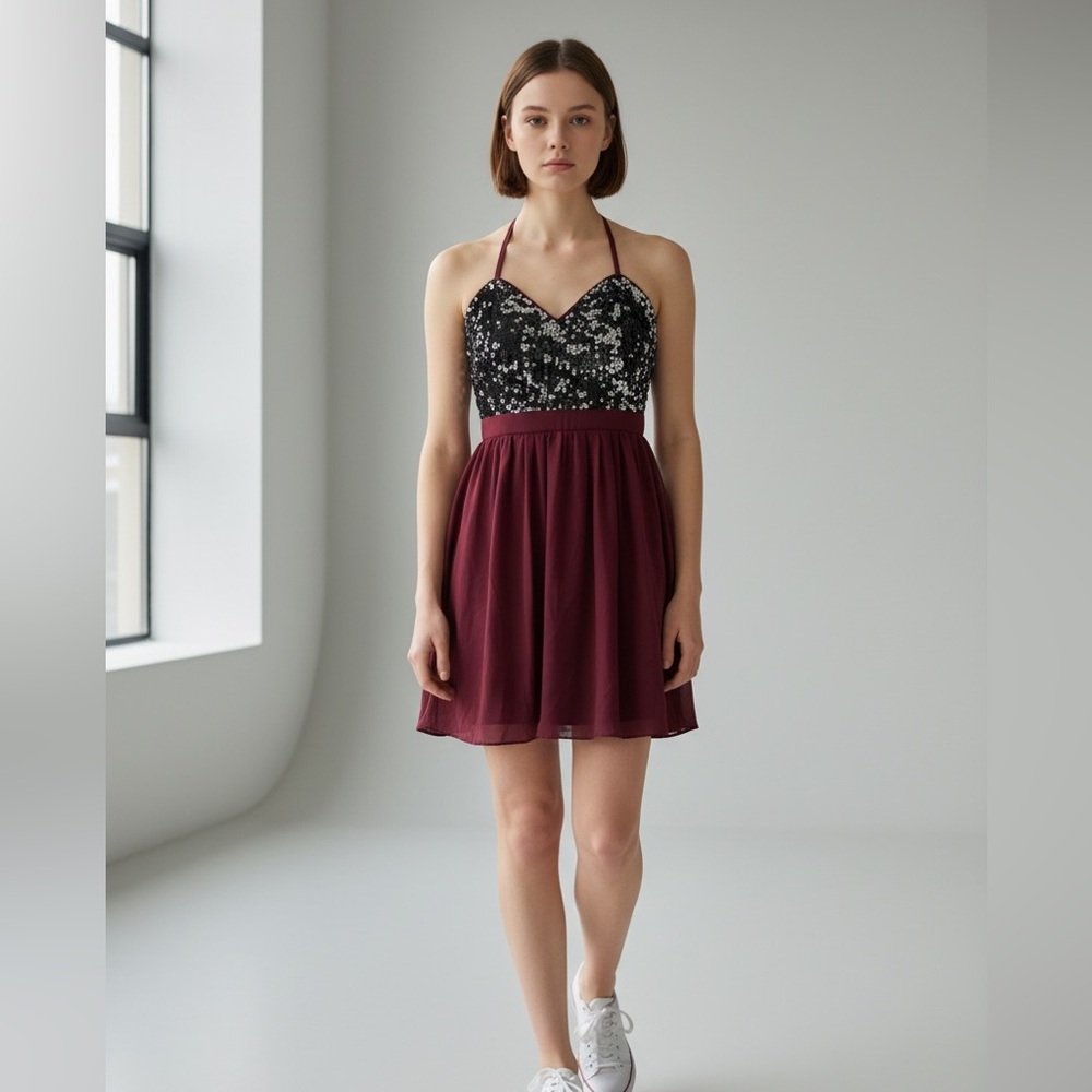 Maniju‎ - Sequin Halter Dress (S) - Burgundy Party Dress